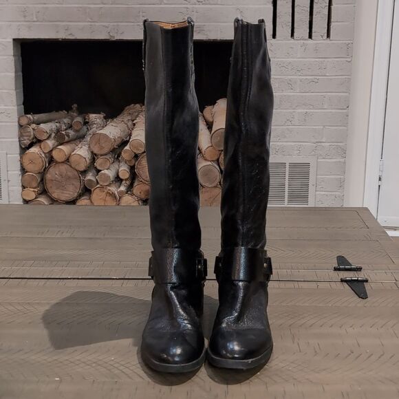 Nine West Vintage America Vavalcaria Black Leather Harness Riding Boots Sz 6.5 - Picture 6 of 14